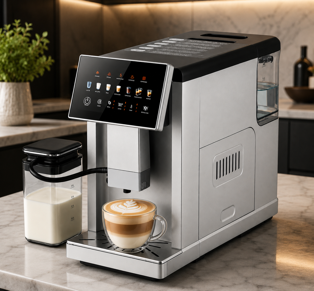 Smart Automatic Espresso Machine with Built-In Grinder & Milk Frother