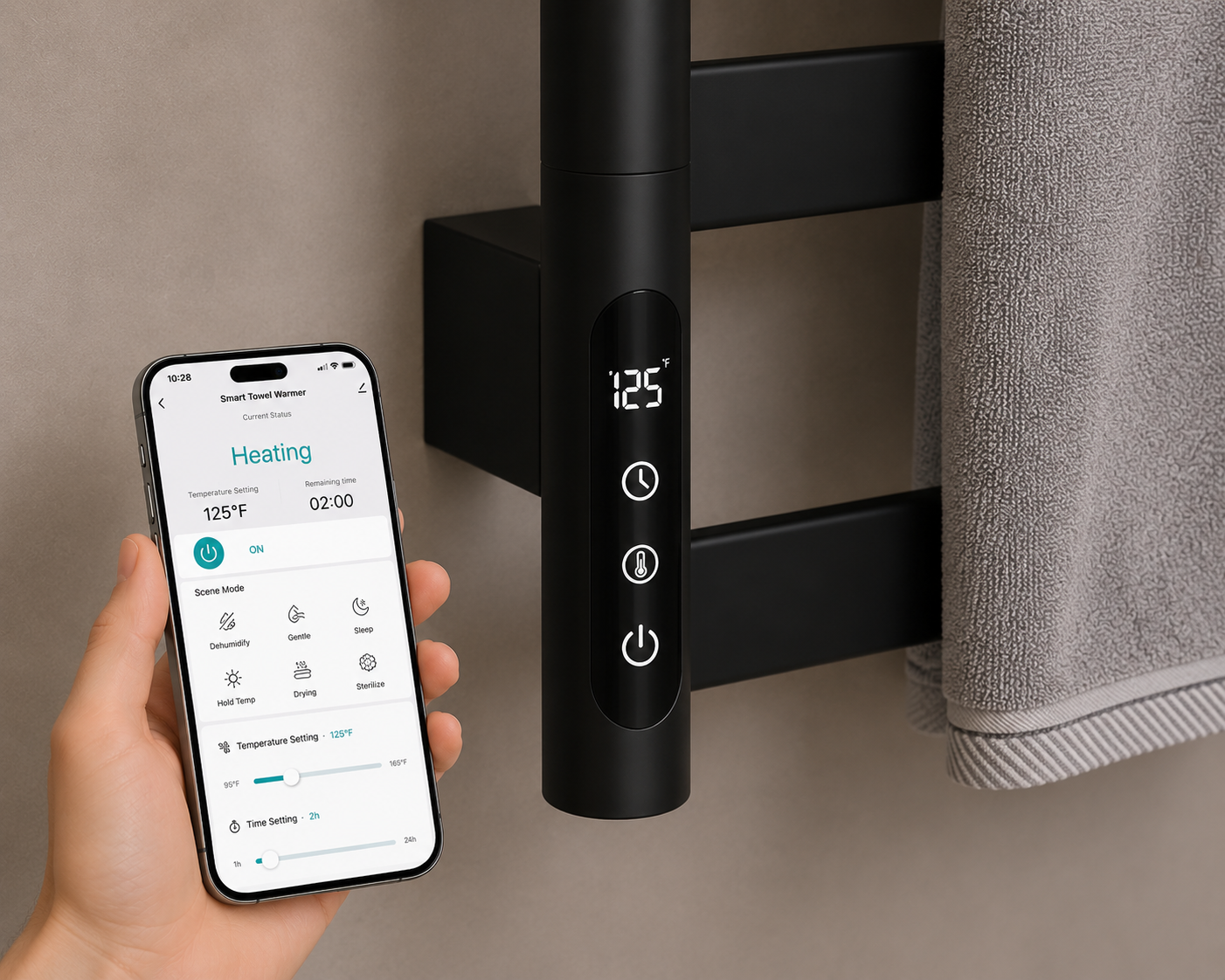 Heated Towel Rack with WiFi Control | Smart Bathroom Warmer