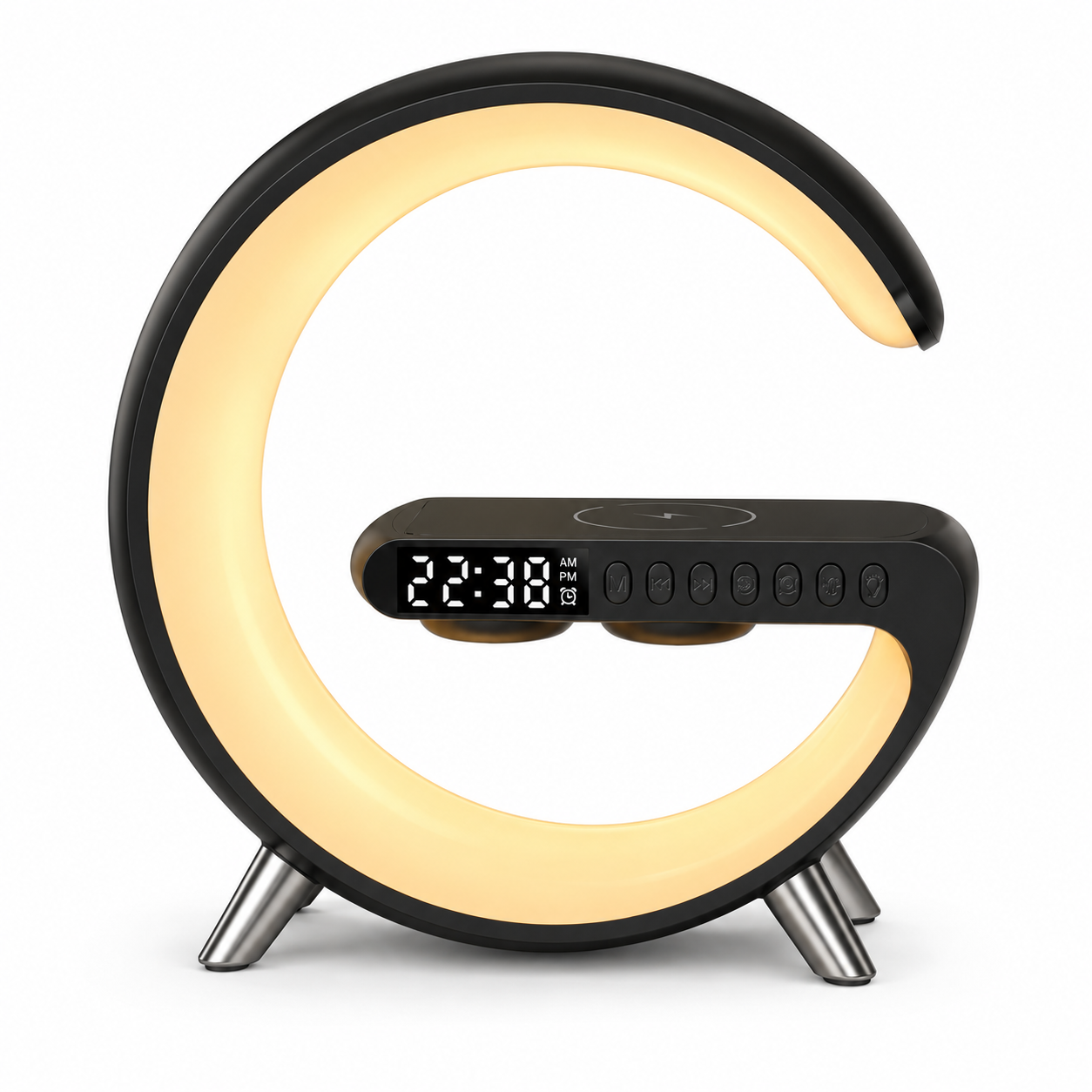 Smart LED Table Lamp with Wireless Charging, Speaker & Alarm Clock