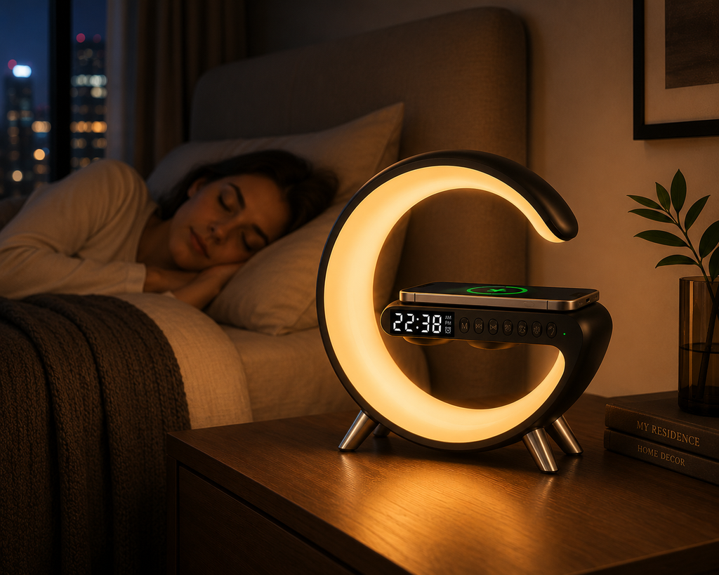 Smart LED Table Lamp with Wireless Charging, Speaker & Alarm Clock