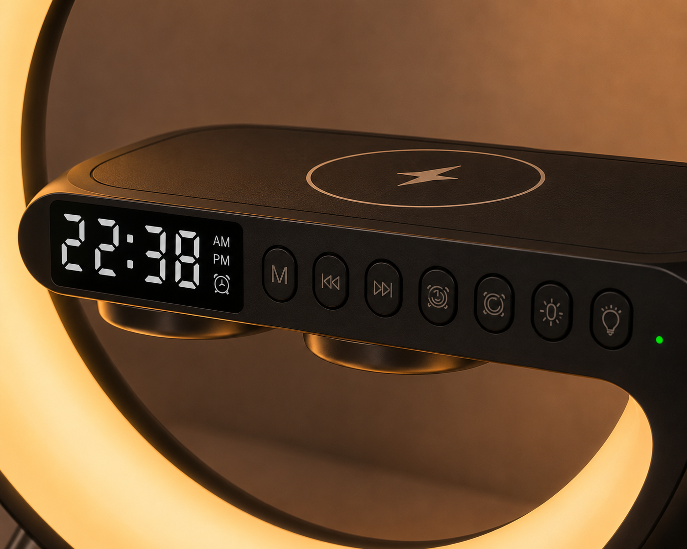 Smart LED Table Lamp with Wireless Charging, Speaker & Alarm Clock