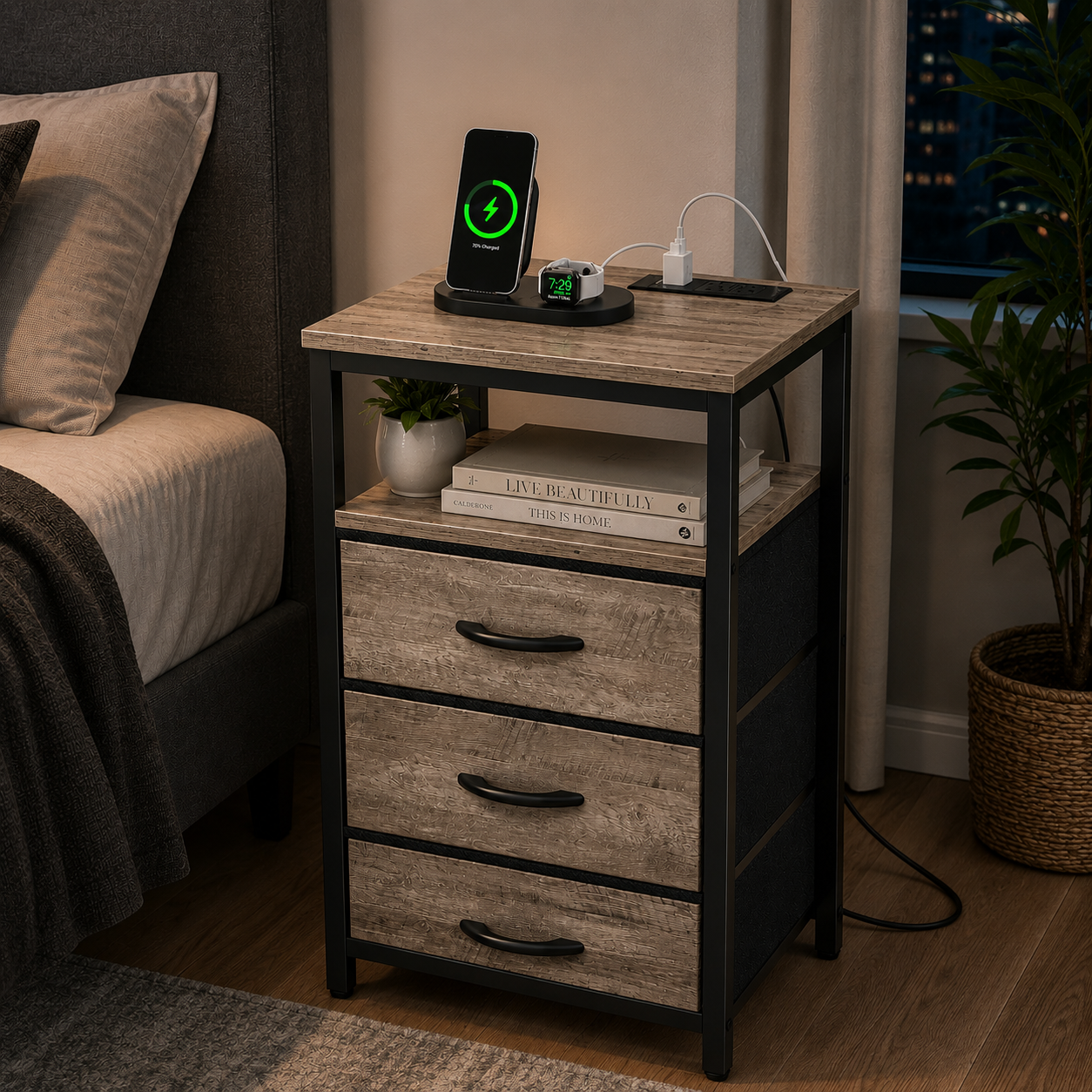 Smart Nightstand with Charging Station | Modern Bedroom Storage