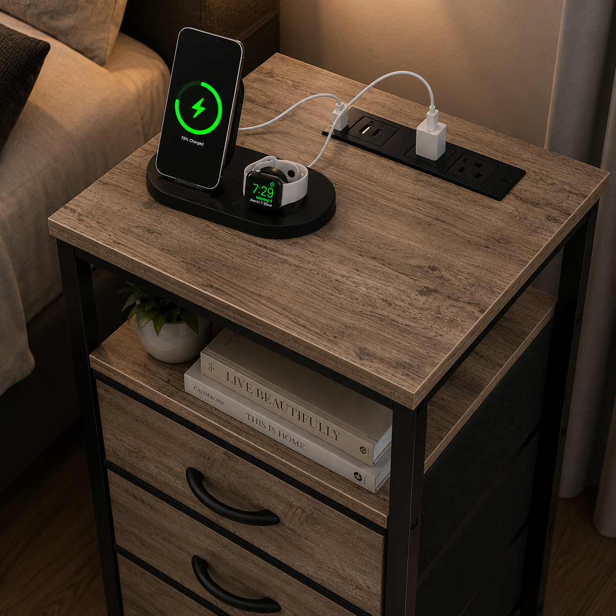 Smart Nightstand with Charging Station | Modern Bedroom Storage