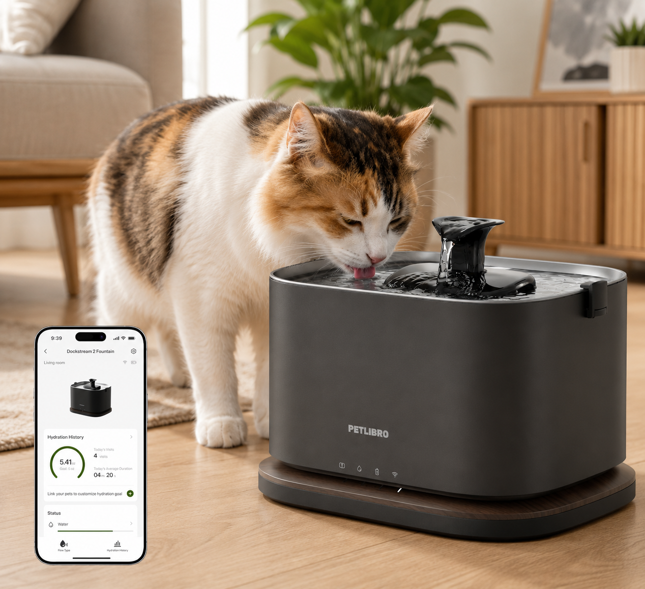 Smart Cordless Cat Water Fountain with App