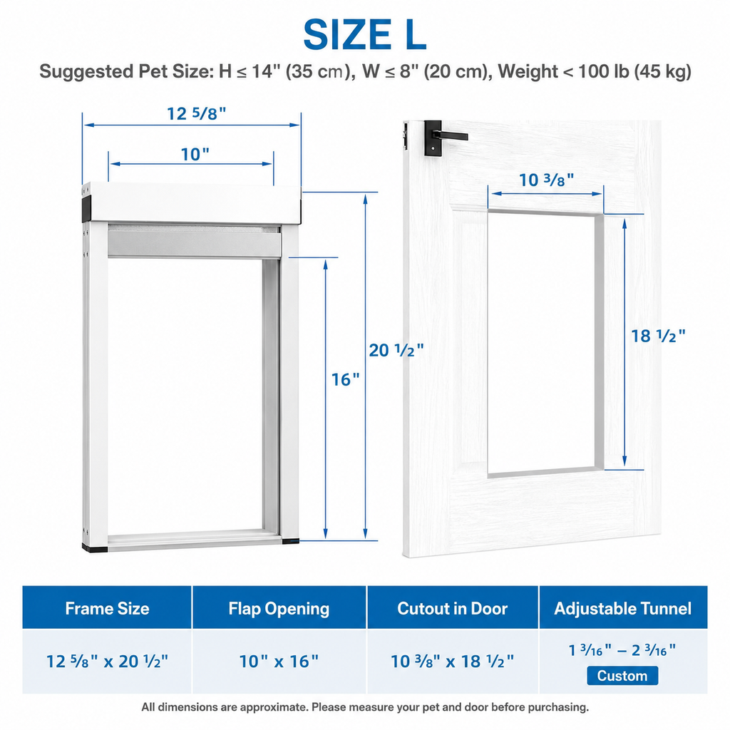 Smart Automatic Pet Door with Doorbell Access & Safety Sensors (L)