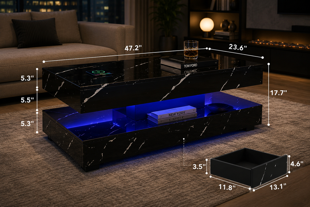 Smart LED Coffee Table with Wireless Charging & Bluetooth Audio