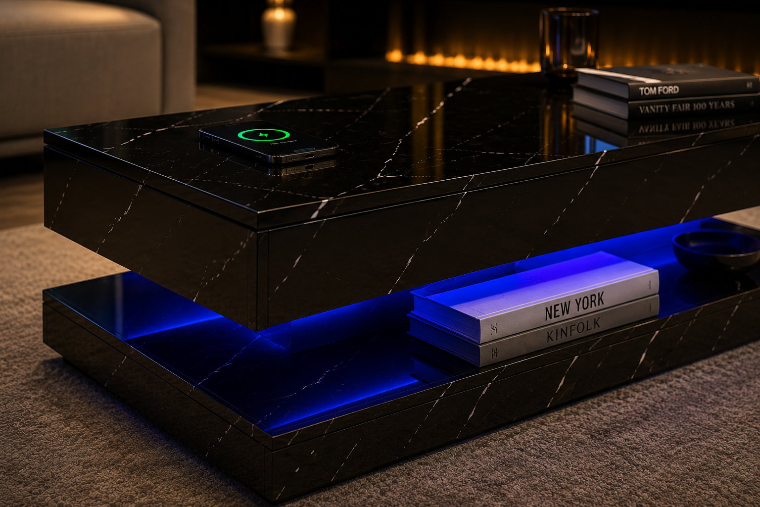 Smart LED Coffee Table with Wireless Charging & Bluetooth Audio