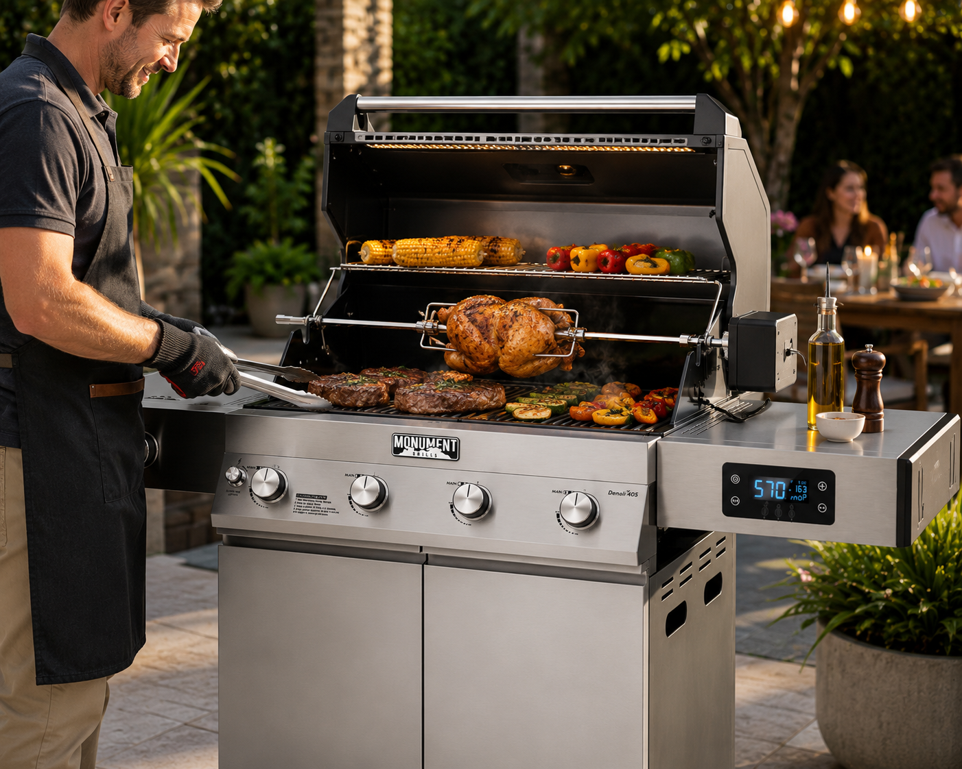 Smart 4-Burner Gas BBQ Grill with Rotisserie Kit