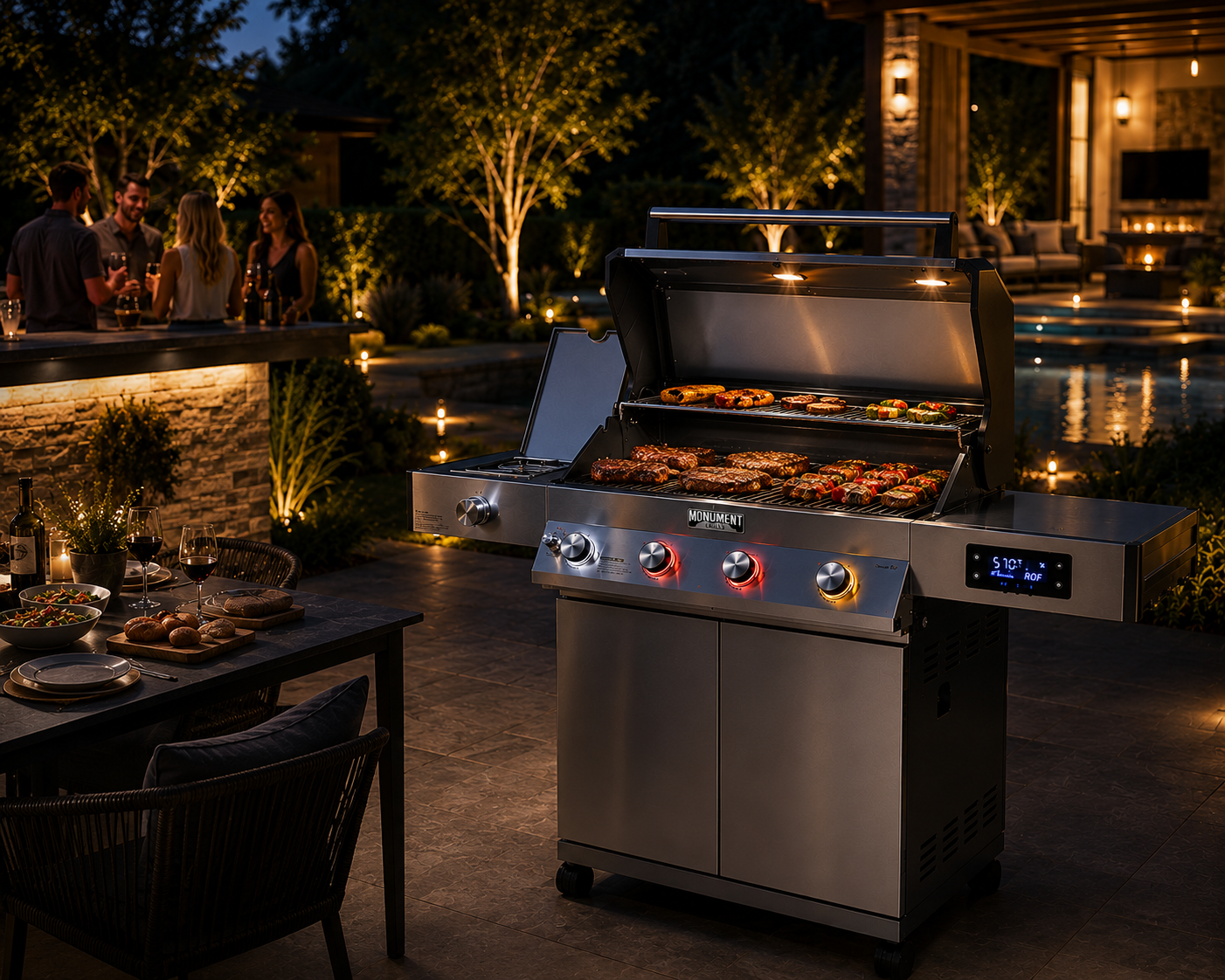 Smart 4-Burner Gas BBQ Grill with Rotisserie Kit