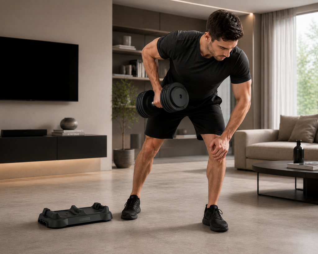 Smart Adjustable Dumbbells with AI Voice Coaching | 5-in-1 Home Gym Weights 15–55 LB